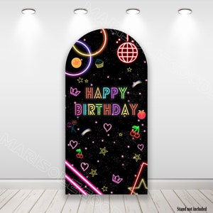 Neon Birthday Backdrop Cover Kids Birthday Arch Photo Background Cover Double-sided Chiara Fabric Cover
