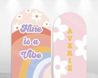 Groovy Baby Arched Backdrop Cover, Rainbow Daisy, Custom Photo
