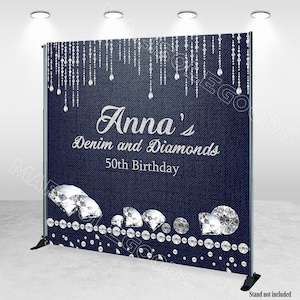 Denim and Diamonds Photo Backdrop 30th 40th 50th 60th Birthday Party Photography Background Birthday Decor