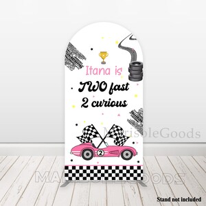 TWO Fast Car Theme Backdrop Arch Cover TWO fast 2 Curious Girl Birthday Double-sided Chiara Polyester Fabric Cover