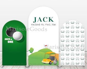 Fondo de cumpleaños con temática de golf, cubierta de tela arqueada