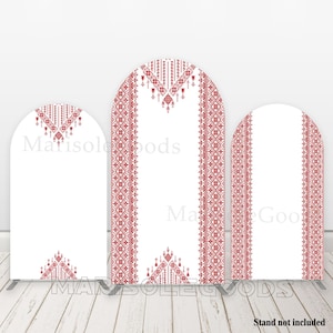Palestinian Embroidery Pattern Arch Backdrop Covers Red Printed Double-sided Chiara Cover Bridal Shower Party Fabric Backdrop Cover
