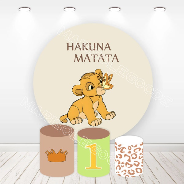 Simba Round Backdrop Cover Lion King Baby Shower 1st Birthday Circle Fabric Elastic Photo Background Banner