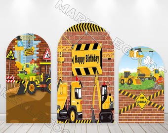 Construction Arch Photo Backdrop Cover Kids Birthday Party Decor Fabric Chiara Backgroud Cover