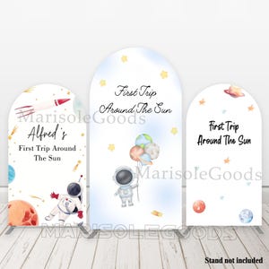 First Trip Around the Sun Backdrop Cover: Astronaut Space Birthday Decor