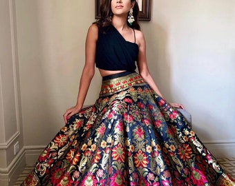 Black Banarasi Silk Readymade Stitched Lehenga Choli, Lehenga For Women, Wedding Lehenga, Chaniya Choli Festive Wear Lehenga Women&#39;s Lehenga