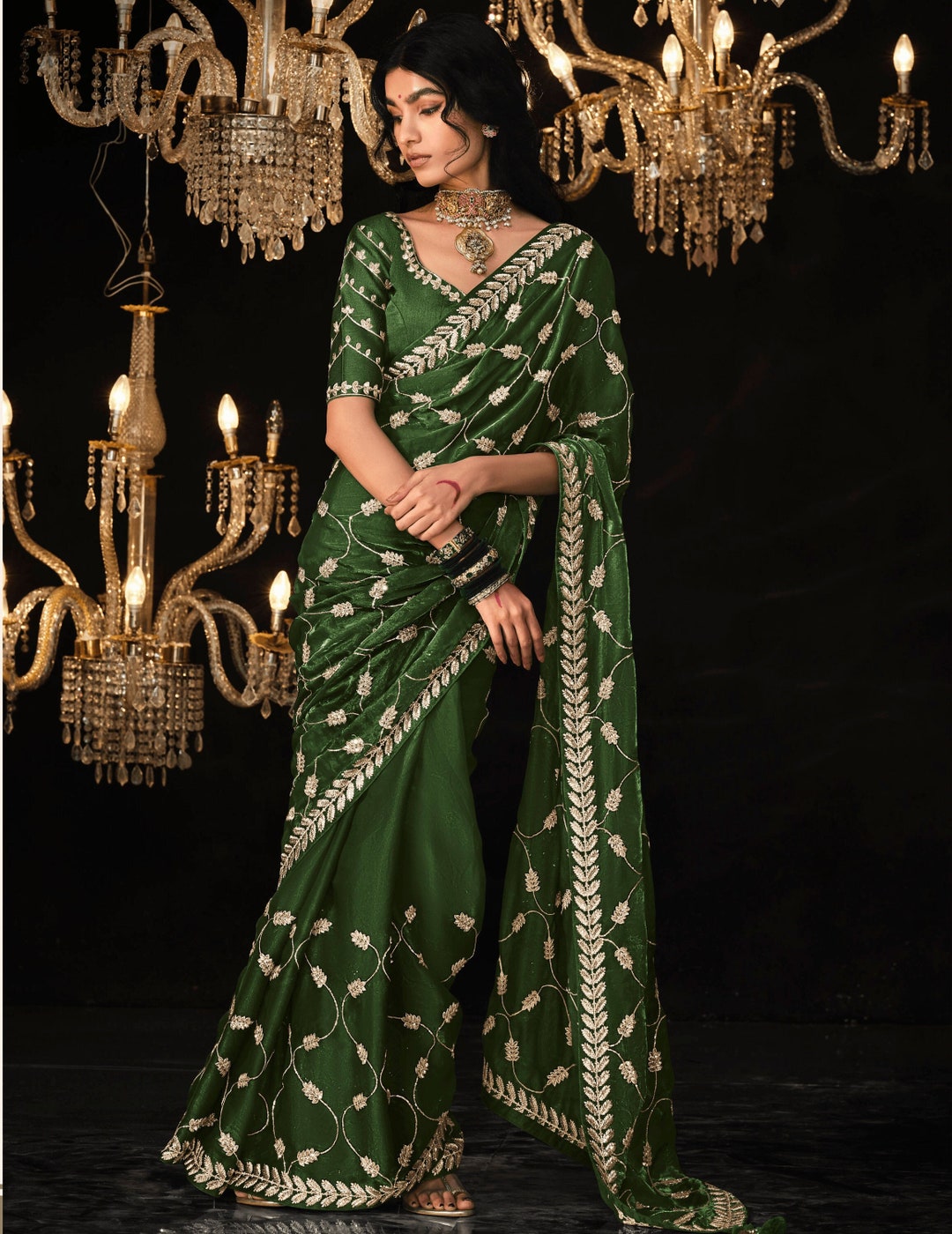 Mehendi Earth Glow Embroidered Saree main image 0