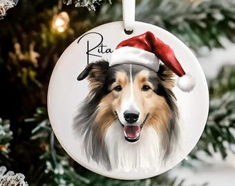 Custom Rough Collie dog ornament,  Christmas decoration