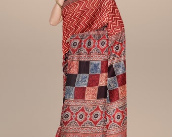 Ajrakh Modal Saree - Etsy