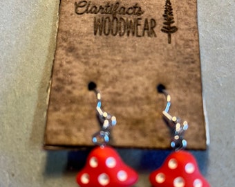 Resin Mushroom Earrings: Hypoallergenic Silver Plated Drop Earrings