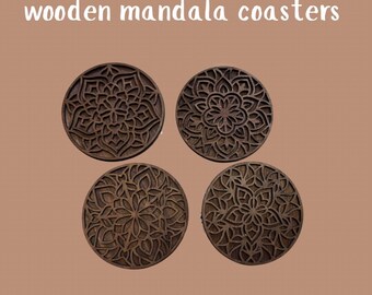 Set of 4 mandala wooden coasters
