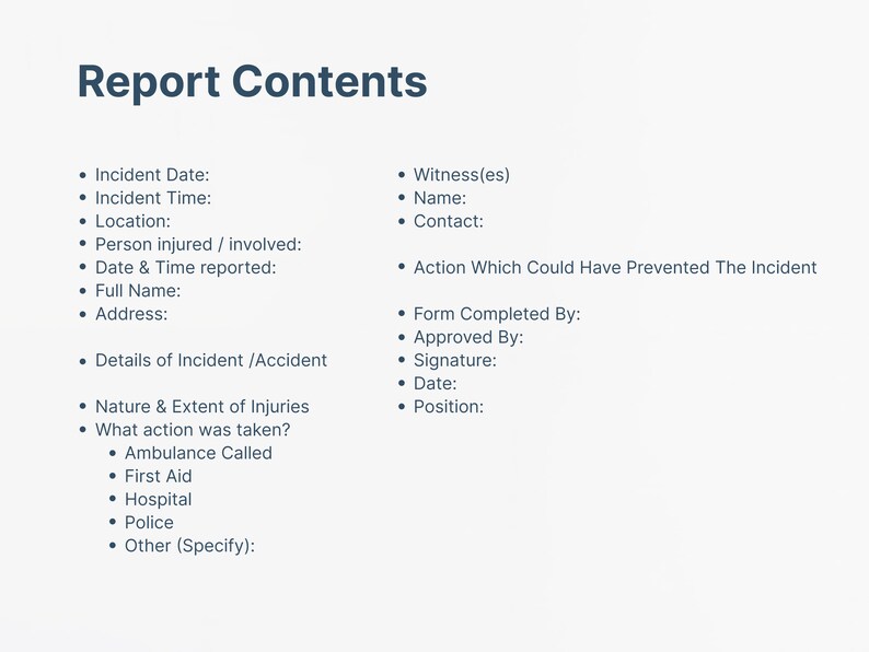 Printable Accident Log Book Template Incident Report Forms Template for Work or Home Health and