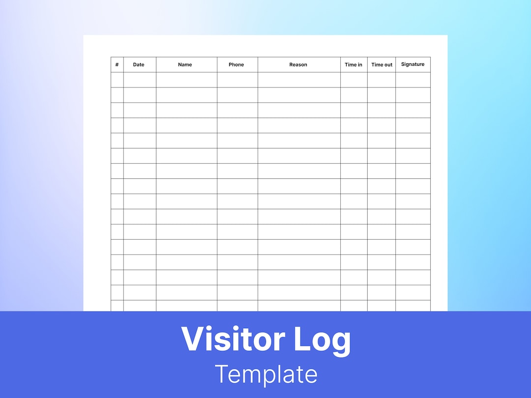 Printable Visitor Log Visitor Sign in Template Guest Check in Logbook
