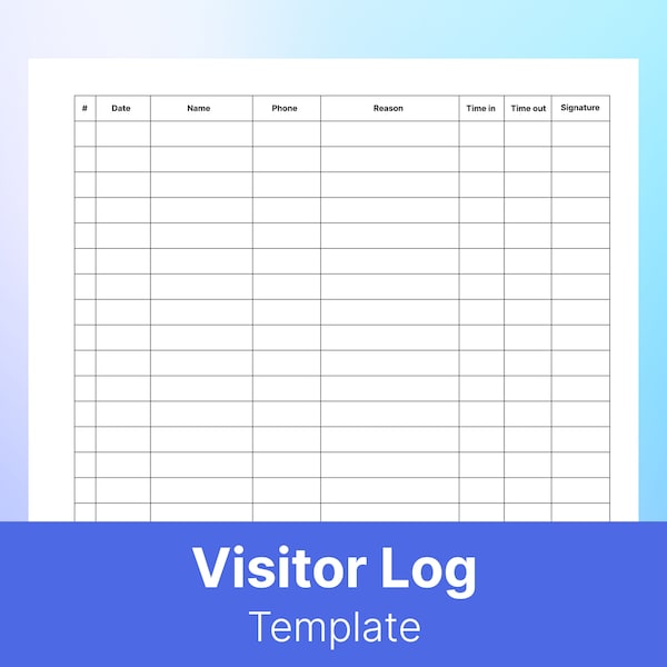 Printable Visitor Log - Visitor Sign in Template Guest Check In Logbook for Business Hotels Wedding - Visitor Tracker Template Sheet A4 PDF