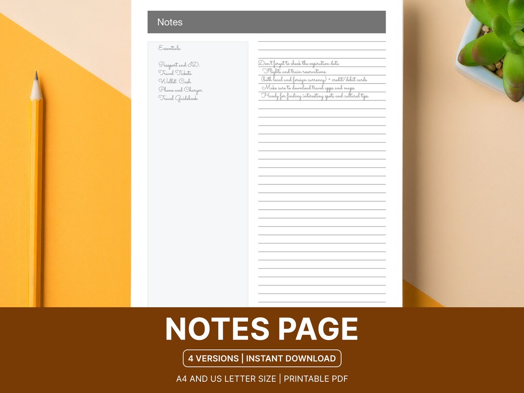 Printable Notes Page, Notebook Paper Pages Notes Template for Note ...