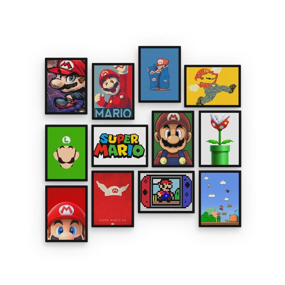 Super Mario Wall Art Set of 12 Picture Tiles Nintendo Etsy
