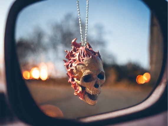 Ghost Rider Keychain Skull Keyring Car Ornament Rearview Mirror Decoration Hangings Christmas Gift Motorcycle Accessory Etsy