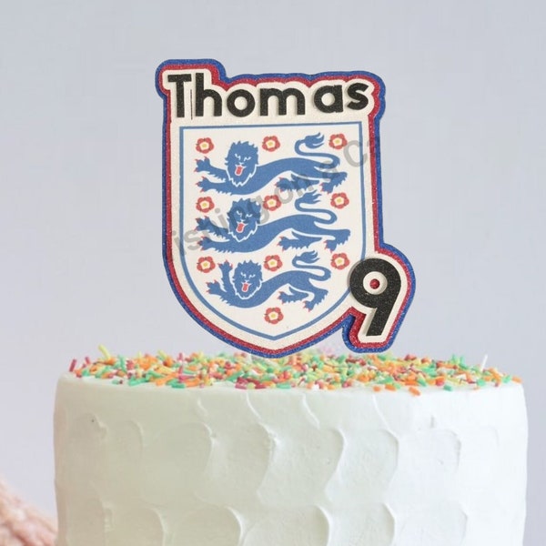 3 Lions England football birthday cake topper personalised - World Cup