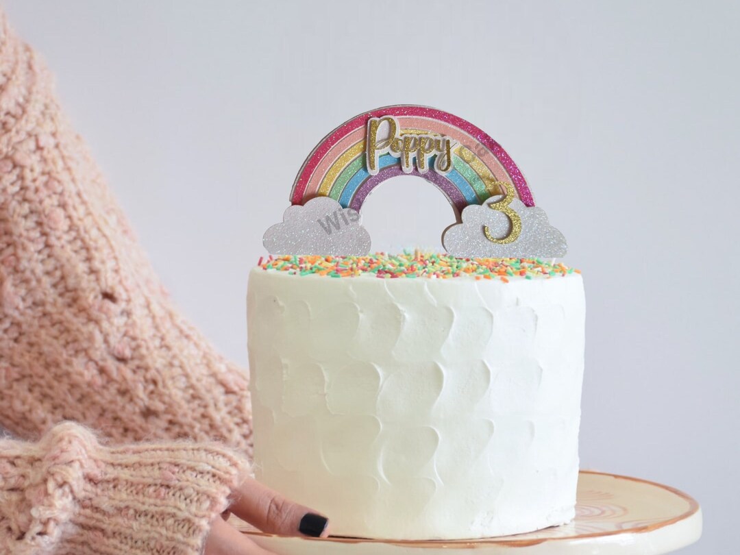 Rainbow Cake Topper, Pastel Rainbow Cake Topper, Bright Rainbow Cake ...