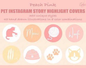 Capas de destaque de histórias do Instagram para animais de estimação 360 | Capas desenhadas à mão | Ícone da capa da história | Ícones de destaque do IG | Estética fofa | Gatos | Cães