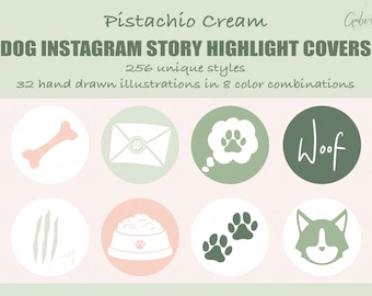 256 capas de destaque de histórias do Instagram de gato com creme de pistache | Ilustrações desenhadas à mão | Ícones IG | Pacote Estético Fofo
