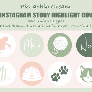 Copertine in evidenza della storia di Instagram per animali domestici 360 / Copertine disegnate a mano / Icona di copertina della storia / Icone di evidenziazione IG / Estetica carina / Gatti / Cani
