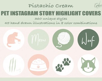 Capas de destaque de histórias do Instagram para animais de estimação 360 | Capas desenhadas à mão | Ícone da capa da história | Ícones de destaque do IG | Estética fofa | Gatos | Cães
