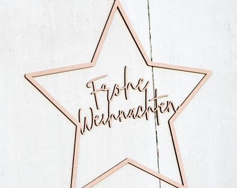 Moderner Weihnachtsstern aus Holz mit Frohe Weihnachten Schriftzug   filigraner Trkranz oder Fensterdeko fr dein festliches Zuhause - Etsy.de