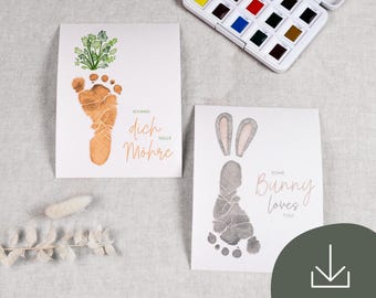 Ostern Fußabdruck-Set Hase und Karotte als digitaler Download für Babyfußabdrücke – DIY Oster-Basteln mit Kleinkind – Osterkarte für Oma