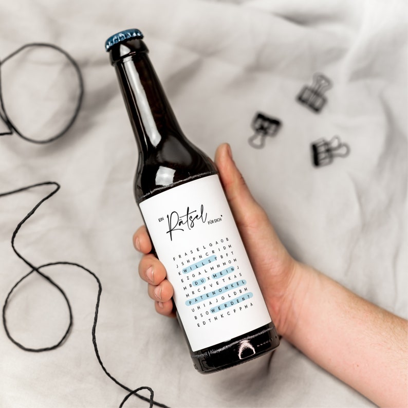 Patentante & Patenonkel-Flaschenetiketten sind auch für Bier geeignet.