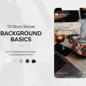 15 Instagram Story Sticker Brushstrokes Backgrounds, each in black, white, beige, and turquoise. The best brushstrokes for any background.