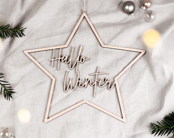 Moderner Weihnachtsstern aus Holz mit Frohe Weihnachten Schriftzug   filigraner Trkranz oder Fensterdeko fr dein festliches Zuhause - Etsy.de