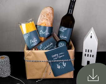 DIY housewarming gift with bread and salt labels as a digital download | Housewarming gift for the topping-out ceremony and housewarming party