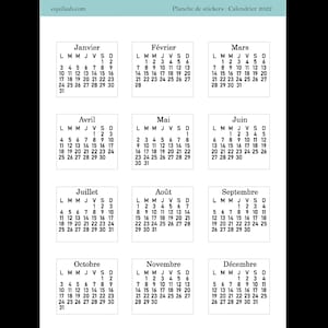 Folha de adesivos do Bullet Journal: Calendário 2022