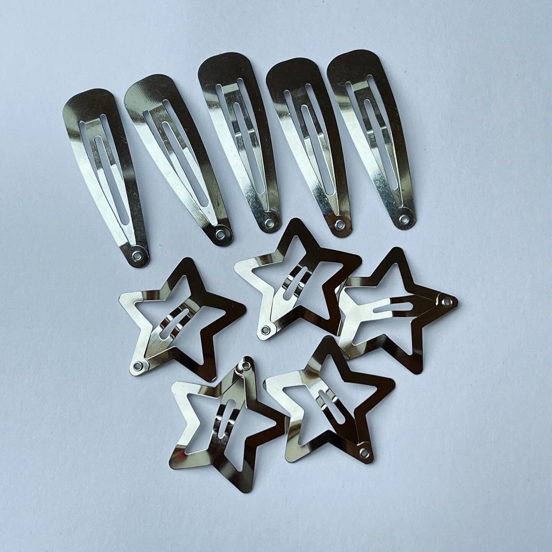 10pcs Y2K Star Snap Hair Clips , Silver Snap Hair Clips Hair Clips Star