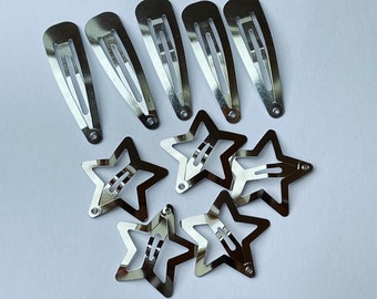 10pcs Y2K Star Snap Hair Clips , Silver Snap Hair Clips  Hair Clips Star Accessories Y2k Hair Clips Star Jewellery Five-Pointed Hair Clips