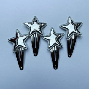 4pcs Y2K Star Snap Hair Clips , Silver Snap Hair Clips  Hair Clips Star Accessories Y2k Hair Clips Star Jewellery Five-Pointed Hair Clips