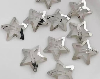 10pcs Y2K Star Snap Hair Clips , Silver Hair Clips  Hair Clips Star Accessories Y2k Hair Clips Star Jewellery Five-Pointed Hair Clips