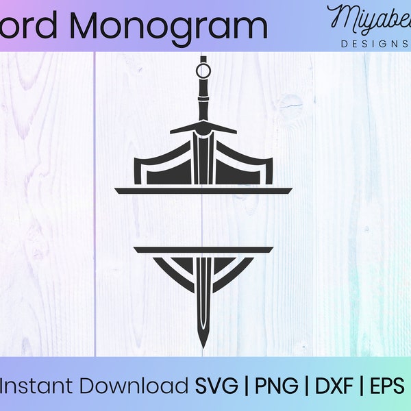 Sword and Shield Monogram SVG, Paladin Sword, svg, png, eps, dxf, pdf, Commercial Use, Clipart, Printable, Cricut, Cut Files, Digital File