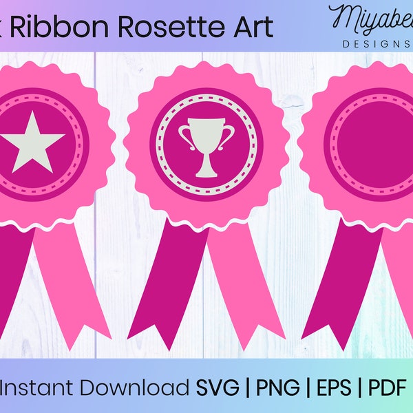 Pink Rosette Ribbon Award, Pink Award, Reward Badge, svg, png, eps, pdf, Commercial Use, Clipart, Printable, Cut Files, Digital File