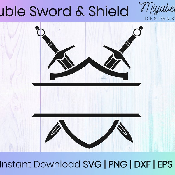 Double Sword and Shield Monogram SVG, Format svg, png, eps, dxf, pdf, Commercial Use, Clipart, Printable, Cricut, Cut Files, Digital File