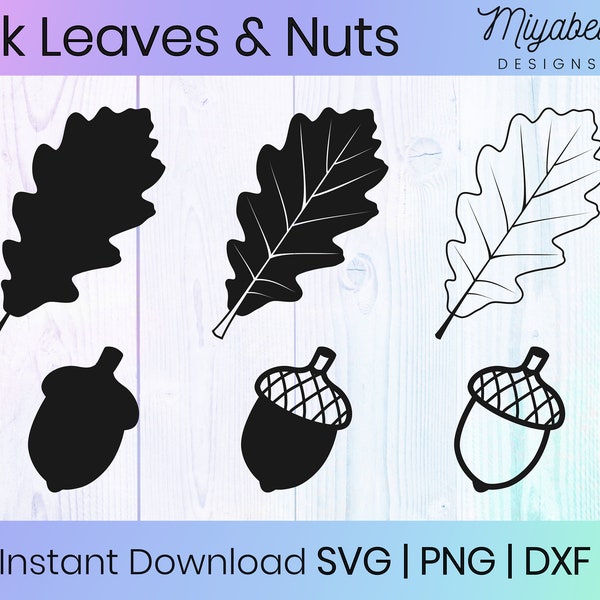 Oak Bundle, Leaf, Nut, Acorn svg, png, eps, dxf format, Instant Download, Commercial Use, Clipart, Printable, Cricut, Cut File, Digital File