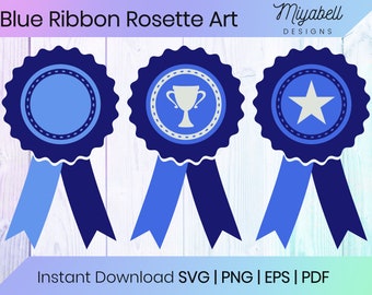 Blue Rosette Ribbon Award, Blue Prize, Reward Badge, Bundle, svg, png, eps, pdf, Commercial Use, Clipart, Printable, Cut Files, Digital File