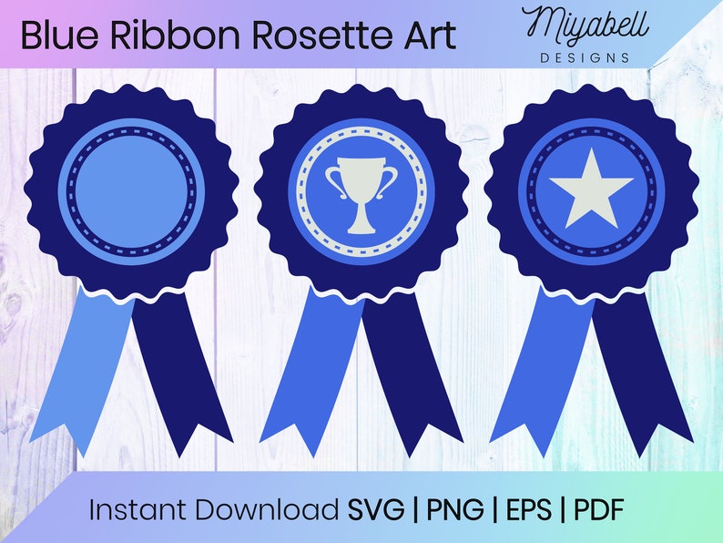 Blue Rosette Ribbon Award, Blue Prize, Reward Badge, Bundle, Svg, Png ...