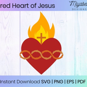 Sacré-cœur de Jésus-Christ Clipart, plusieurs formats de fichiers svg, pdf, png, eps, usage commercial, imprimable, Cricut, couper des fichiers, fichier numérique