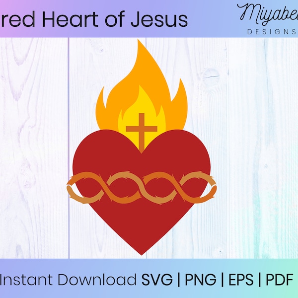 Sacred Heart of Jesus Christ Clipart, Multiple file formats svg, pdf, png, eps, Commercial Use, Printable, Cricut, Cut Files, Digital File