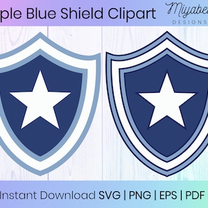 Eenvoudig blauw schild met een zilveren ster, meerdere bestandsindelingen svg, png, eps, pdf, commercieel gebruik, clipart, afdrukbaar, bestanden knippen, digitaal bestand