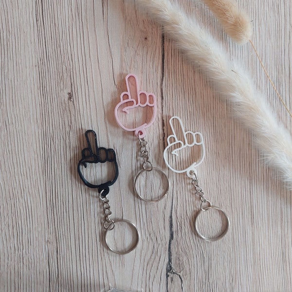 Mittelfinger Schlüsselanhänger/Taschenanhänger, 3D gedruckt, Einzigartiges Geschenk, Schwarz, Weiß , PLA/Kunststoff
