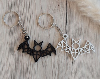 Bat keychain/bag charm, 3D printed, unique gift, black, white, PLA/plastic