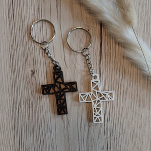 Cross Keyring/Bag Charm, 3D Printed, Unique Gift, Black, White , PLA/Plastic